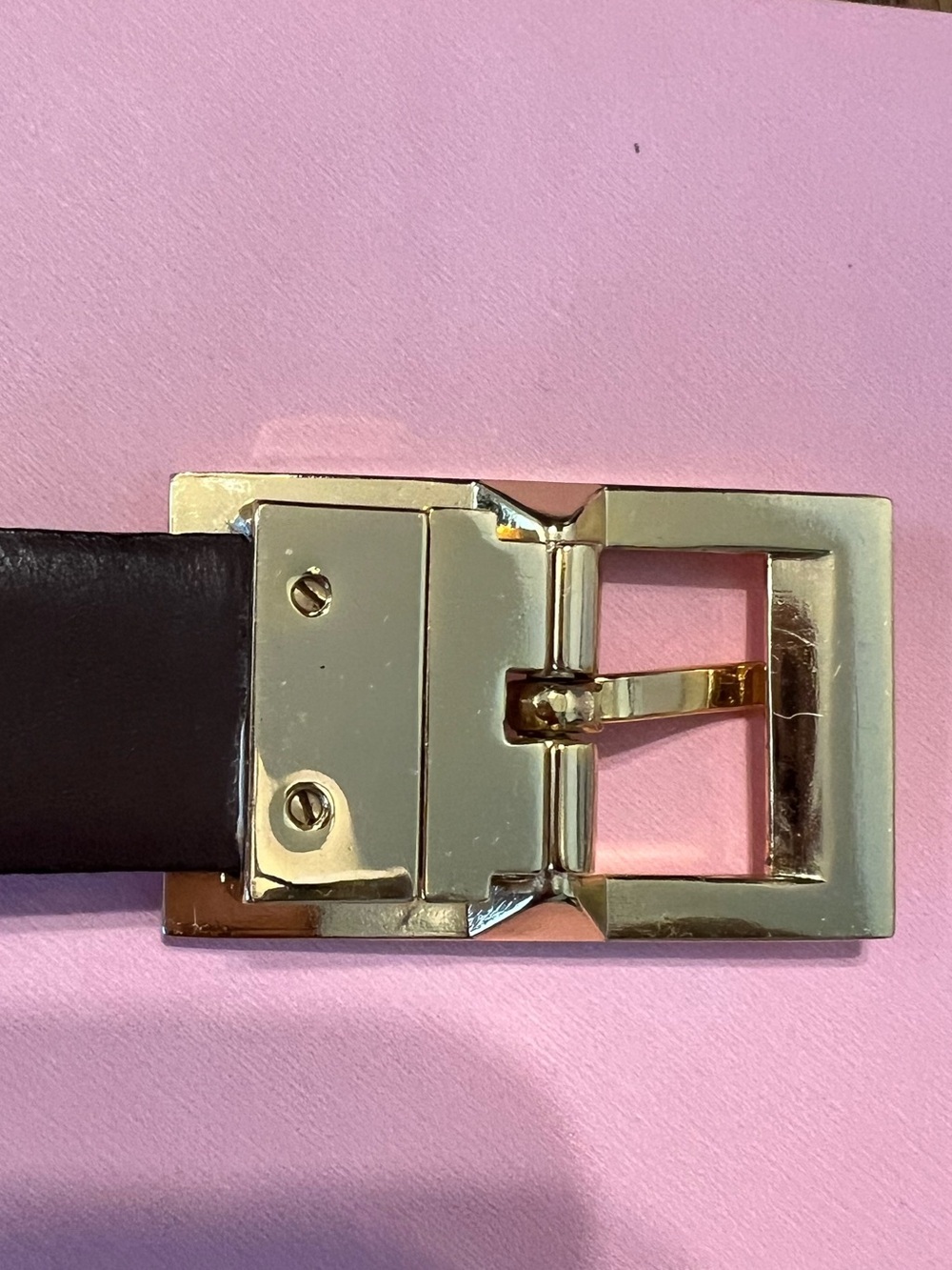 Brown Croc-Embossed Leather Belt with Gold Buckle - Picture 10 of 15